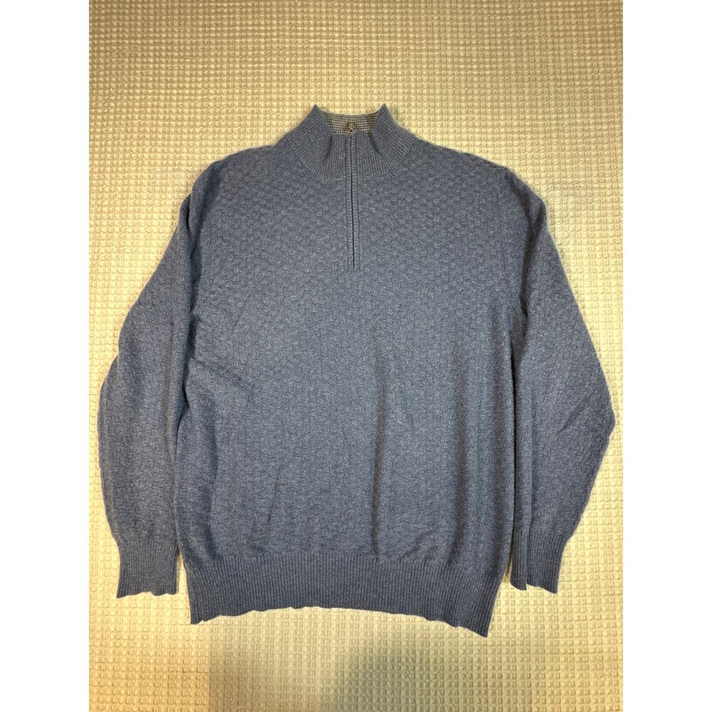 Robert Talbott Cashmere Quarter Zip Sweater Blue Luxury Minimalist XL